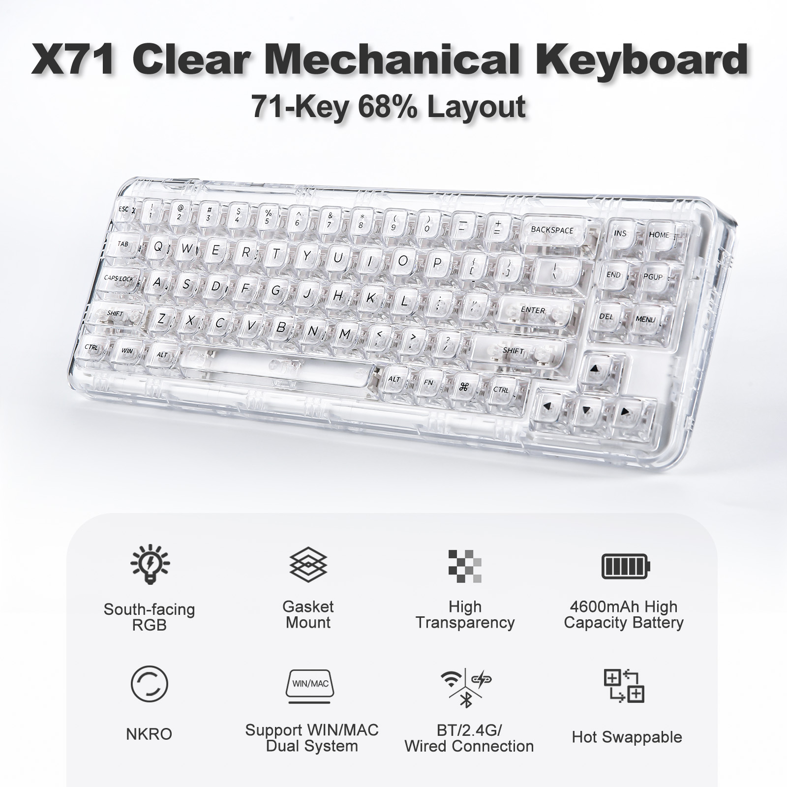 YUNZII X71 White 68% Layout Wi - đánh giá và giá Holy Stone Drone Hs175
